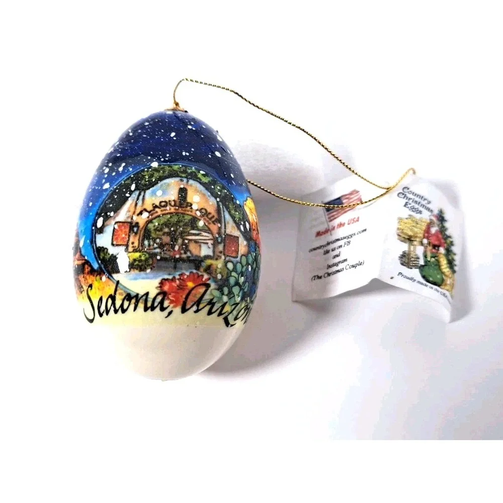 Country Christmas Eggs Sedona Arizona Tlaquepaque Hand Painted Egg Ornament 2010